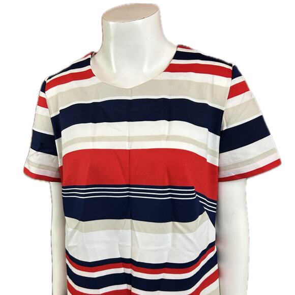 Vintage 1960s Red Stripe Shift Dress Short Sleeve / Women’s large * - Picture 2 of 4